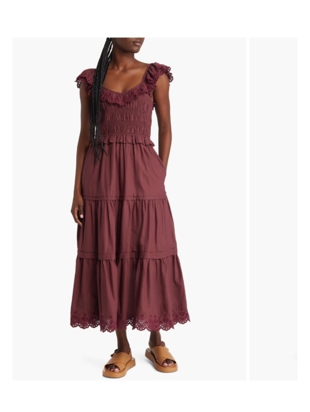NWT Madewell Lucie Embroidered Cotton Midi Dress Burgundy Ruffled Dress Eyelet